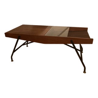 Italian Side Table with Newspaper Rack and Glass Base, 1950s For Sale