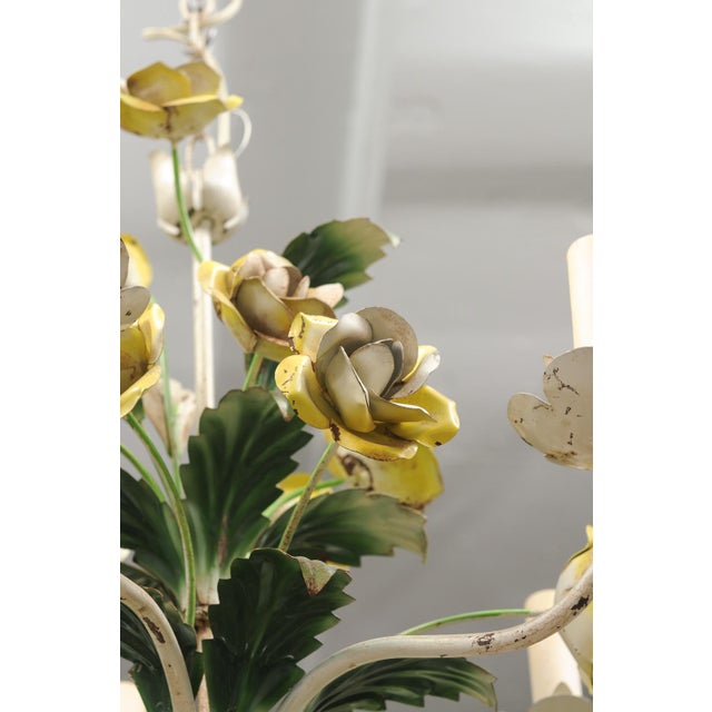 Metal Hand Painted 5-Light Tole Floral Chandelier, 1950s Italy For Sale - Image 7 of 14