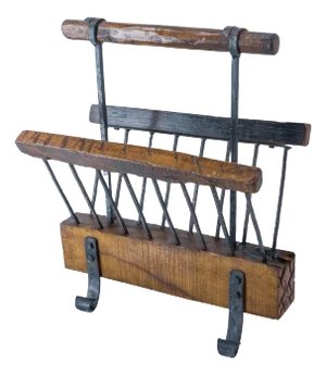 French Magazine Rack Stand in Wrought Iron and Oak, 1960
