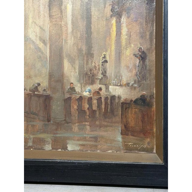 Antique Church Interior, Oil on Canvas, Signed For Sale - Image 7 of 8