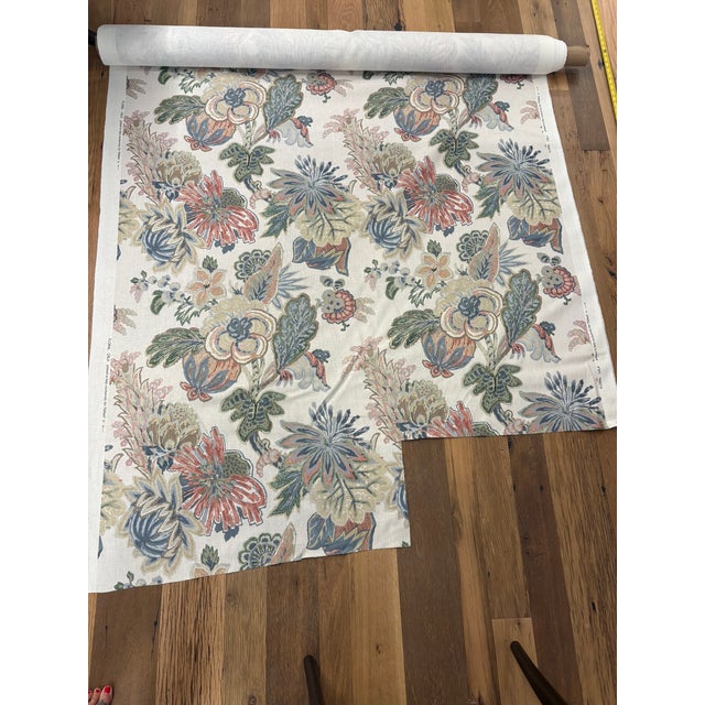 Thibaut's Colony Collection "Floral Gala Wheat" 54" wide 100% linen floral print fabric with 32" vertical and 26.25"...