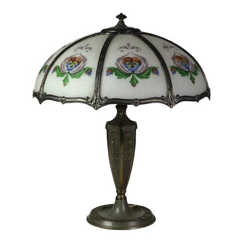 Antique Bradley & Hubbard School Arts & Crafts Reverse Painted Table Lamp C1920