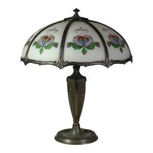 Antique Bradley & Hubbard School Arts & Crafts Reverse Painted Table Lamp C1920