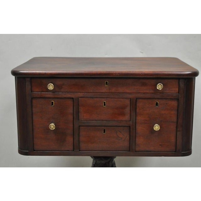 Biedermeier Antique American Empire Carved Paw Foot Pedestal Base Work Stand Side Table For Sale - Image 3 of 18