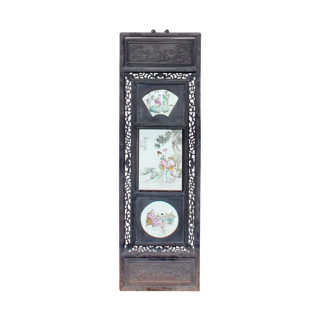 Vintage Rustic People Scenery Porcelain Painting Wall Panel For Sale - Image 9 of 9