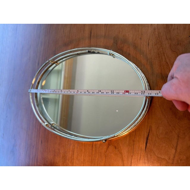 2000 - 2009 Vintage Mid-Century Hollywood Regency Oval Brass Mirrored Vanity Tray For Sale - Image 5 of 7