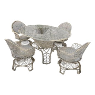 Russel Woodard Spun Fiberglass Oval Racetrack Dining Table 4 Chairs Outdoor Set For Sale