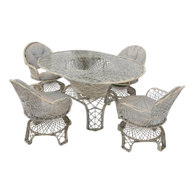 Russel Woodard Spun Fiberglass Oval Racetrack Dining Table 4 Chairs Outdoor Set For Sale