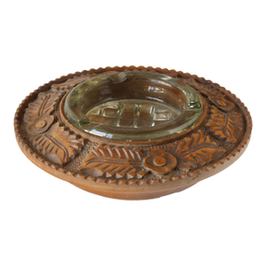 Antique English Arts & Crafts English Carved Wood Ashtray