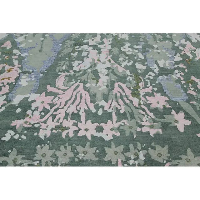 Handwoven Modern Ikat Green/Pink Area Rug 9'1" X 12'3" For Sale - Image 11 of 13