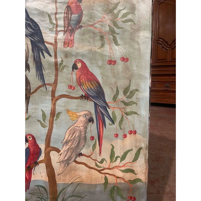 Pair of Mid-Century Italian Hand Painted Tropical Bird Panels on Canvas For Sale - Image 11 of 12