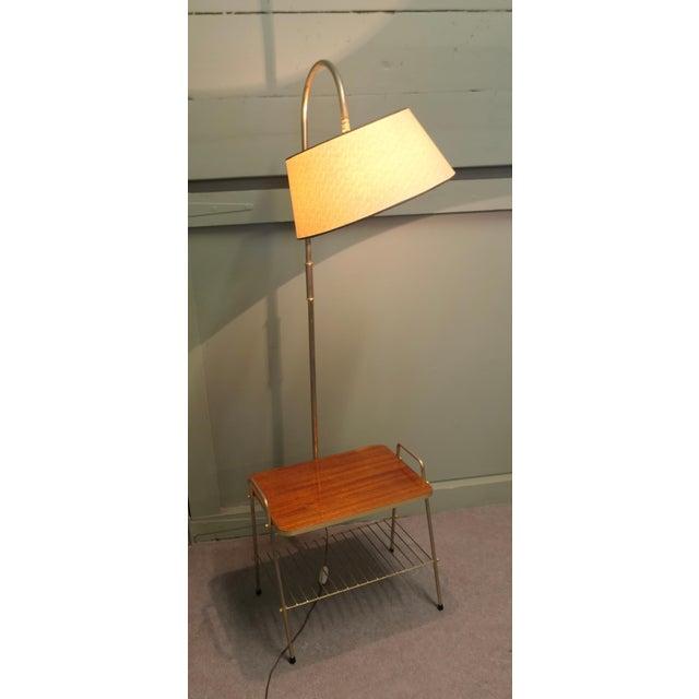 Brown French Floor Lamp with Coffee Table and Magazine Rack, 1950 For Sale - Image 8 of 9