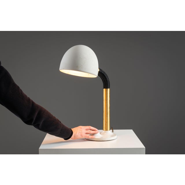 1970s Vintage Desk Lamp in White Metal with Brass Accents by Egon Hillebrand for Hillebrand Lighting, 1970s For Sale - Image 5 of 11