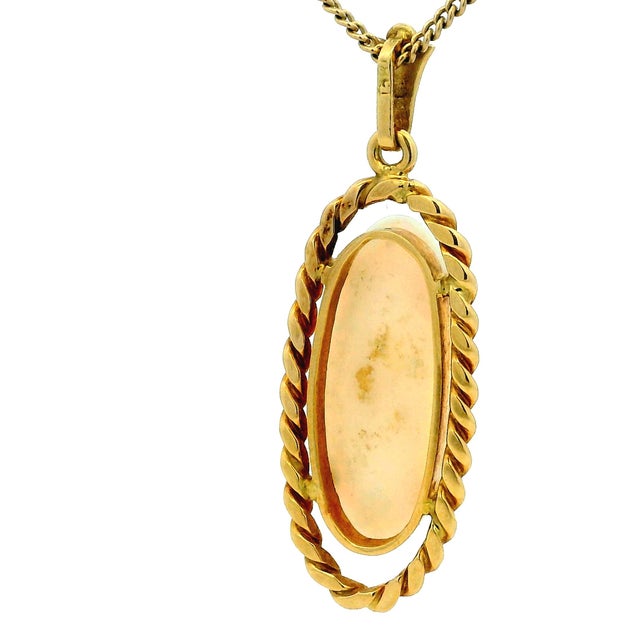 Vintage Italian 18k Gold Oval White Opal Rope Frame Pendant For Sale - Image 4 of 12