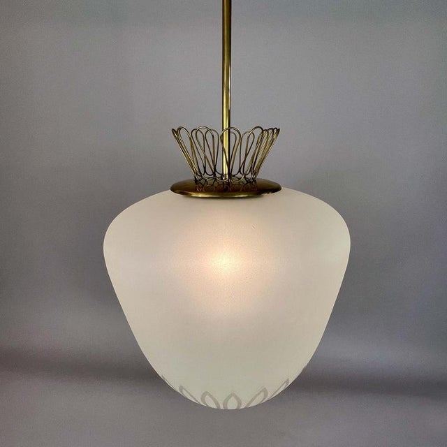 Frosted Glass and Brass Pendant by Hans Bergström for Asea, Sweden 1950s For Sale - Image 16 of 18