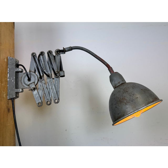 Industrial Grey Gooseneck Scissor Wall Lamp from Elektroinstala, 1960s For Sale - Image 17 of 18