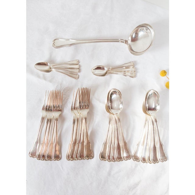 Silver Antique French Flatware Service by Ravinet Denfert, 1940s, Set of 31 For Sale - Image 8 of 8
