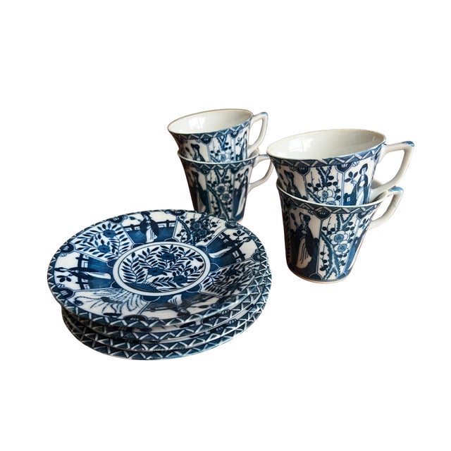 Late 20th Century Antique Chinese Qing Dynasty Export Blue and White Teacups and Saucers, 4 Pairs For Sale - Image 5 of 6