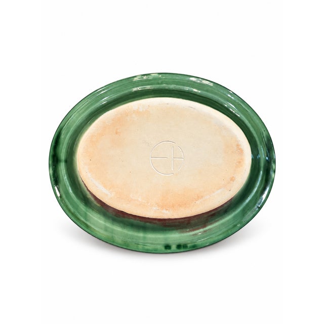 Vintage Large Green Platter Majolica Style With Embossed Fish Jumping for Hook For Sale - Image 9 of 11