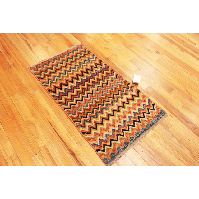 Small Vintage Persian Gabbeh Rug With Colorful ZigZag Design, Country of Origin: Persia, Circa Date: Vintage