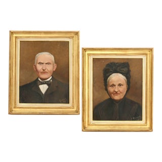 1932 French Oil on Canvas Portraits, Pair For Sale