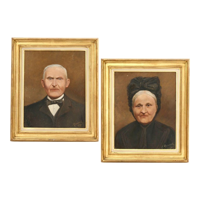 1932 French Oil on Canvas Portraits, Pair For Sale