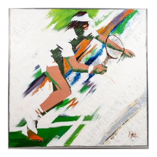 Signed Contemporary Tennis Player, Mixed Media on Canvas For Sale