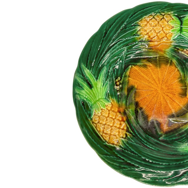 Victorian A George Jones Majolica Pineapples on Basketweave Plate, English, Ca. 1863 For Sale - Image 3 of 6