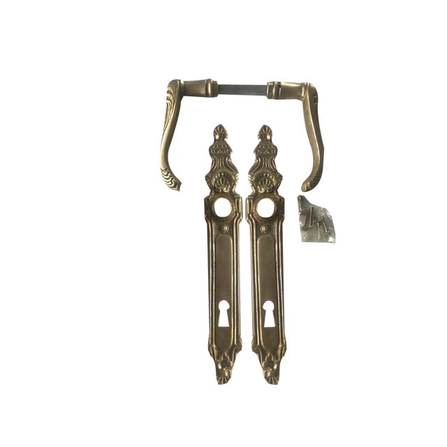 Art Nouveau Brass Handles and Signboards, 1950s, Set of 4 For Sale