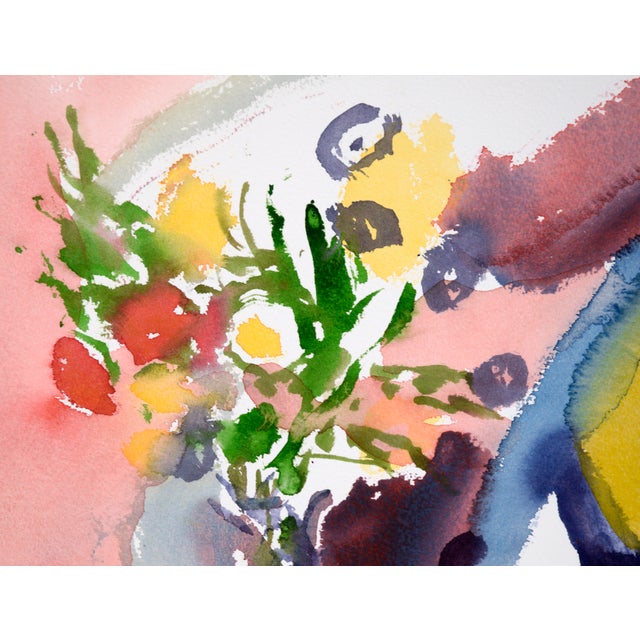 American Abstract Still Life With Bouquet and Teapot in Watercolor on Paper by Les Anderson For Sale - Image 3 of 6