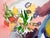 American Abstract Still Life With Bouquet and Teapot in Watercolor on Paper by Les Anderson For Sale - Image 3 of 6