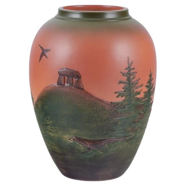 Black Vase in Glazed Ceramic with Motif of Landscape from Ipsens, Denmark, 1920s For Sale - Image 8 of 8