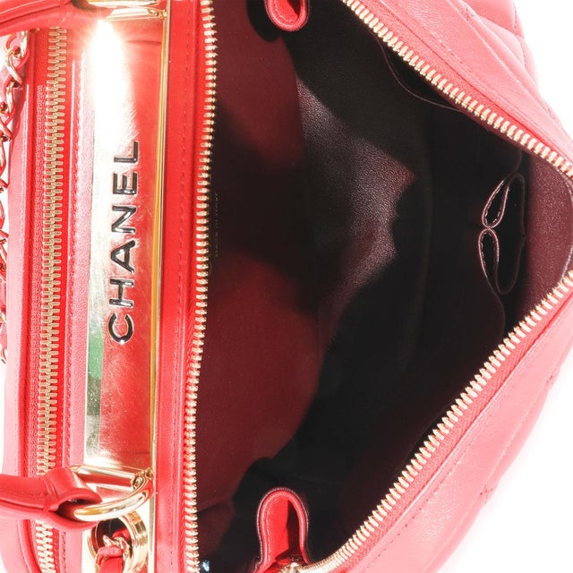 Red Red Quilted Lambskin CC Trendy Bowling Bag For Sale - Image 8 of 8
