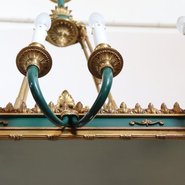 Chandelier in Gilded Bronze and Green Lacquered Metal For Sale - Image 10 of 18