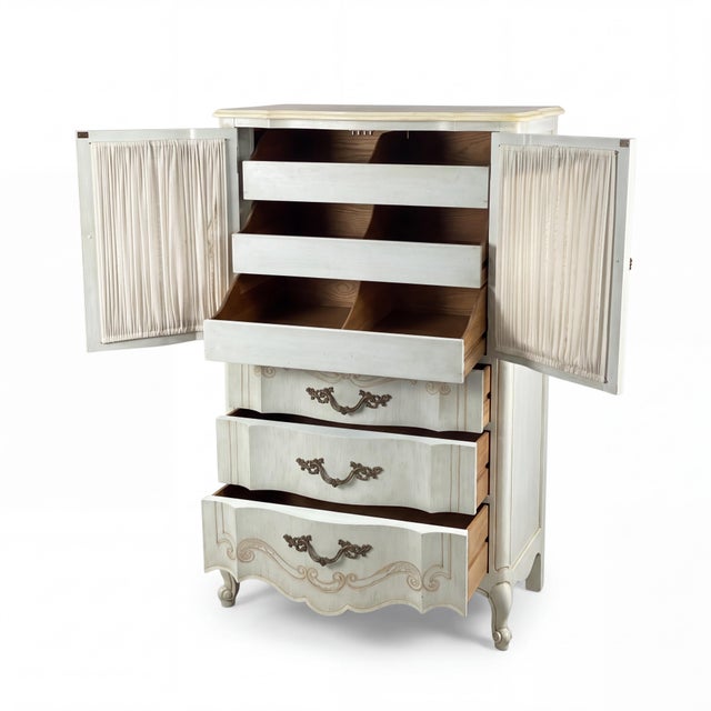 Mid 20th Century French Louis XV Style John Widdicomb Tall Swedish Blue Lingerie Chest Commode For Sale - Image 5 of 8