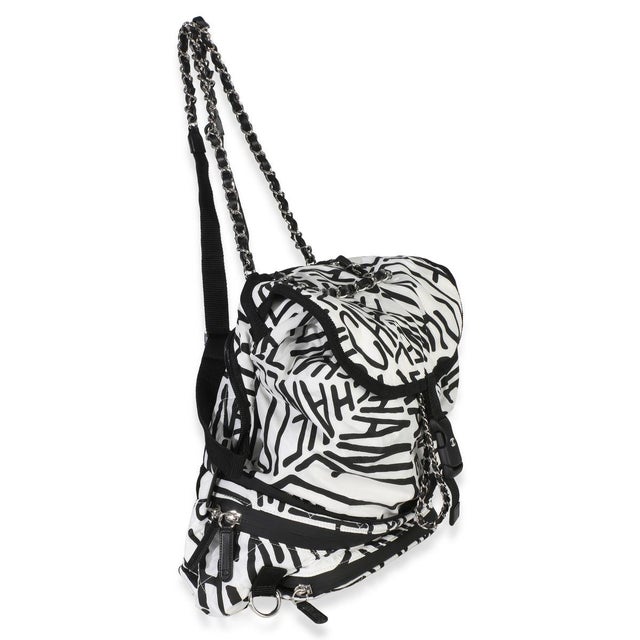Contemporary White Black Nylon Printed Coco Neige Backpack For Sale - Image 3 of 8