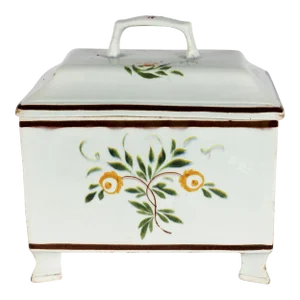 Unusual Swansea Prattware Pearlware Pottery Covered Botanical Tea Caddy Box