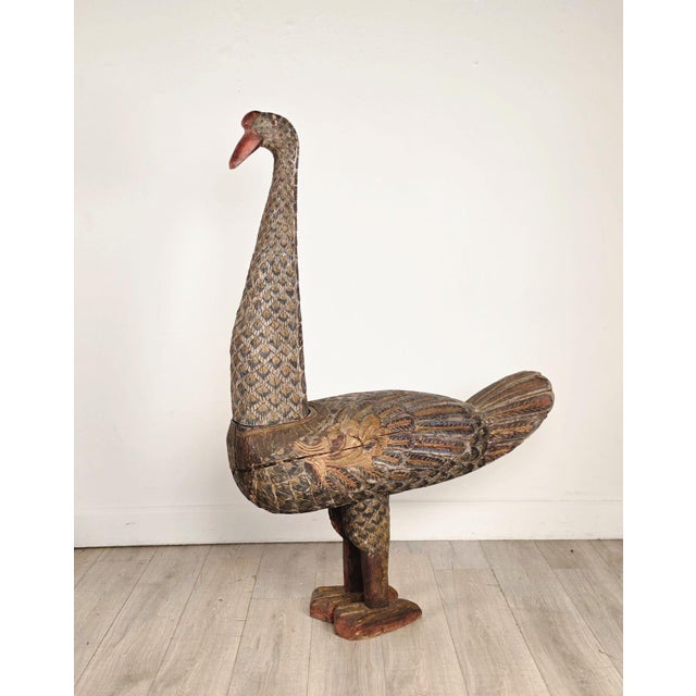 1900 - 1909 Pair of Thai Carved and Painted Wooden Geese, Circa 1900 For Sale - Image 5 of 13