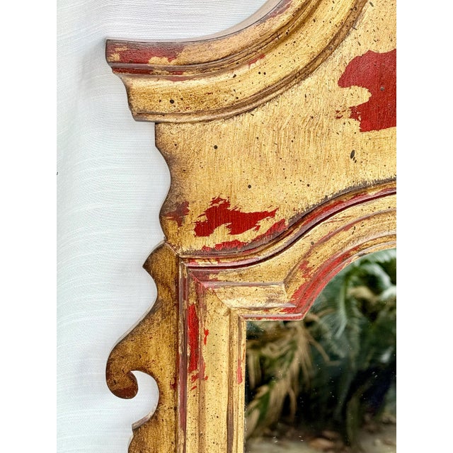 Gold Vintage Regency Style Red Parcel Gilt Chippendale Wall Mirror - Newly Painted For Sale - Image 8 of 11