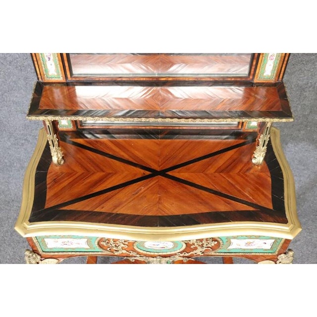 Mid 19th Century Antique 19th Century French Louis XV Bronze Mounted Vanity – Mahogany Desk With Sevres Style Porcelain Plaques For Sale - Image 5 of 8