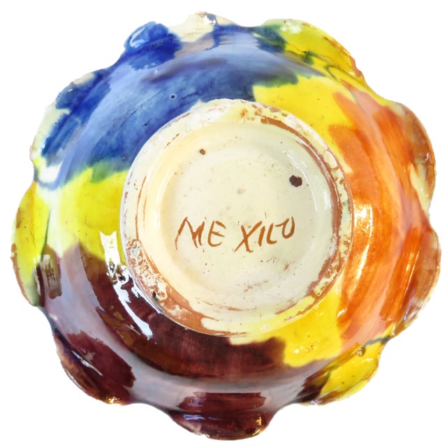 Colorful Contemporary Mexican Pottery Serving Bowl Set, 1 Large + 6 Individual For Sale In Tulsa - Image 6 of 9