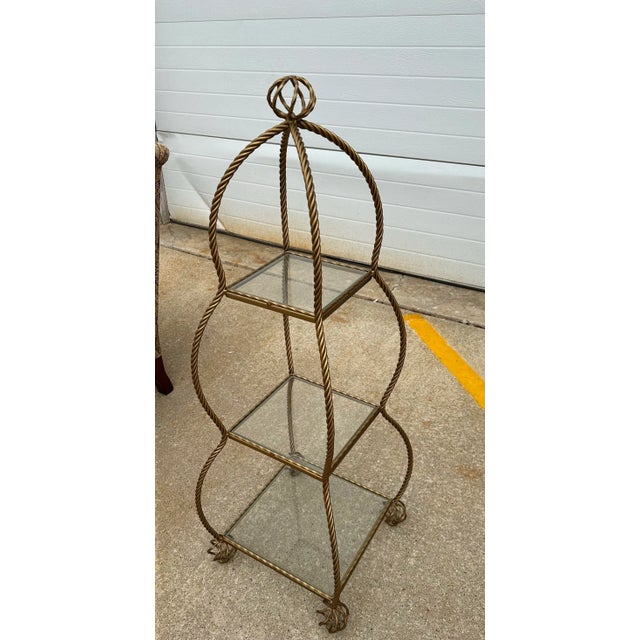 1970s Vintage Hollywood Regency Gold 3 Tier Rope Etagere For Sale In Detroit - Image 6 of 6