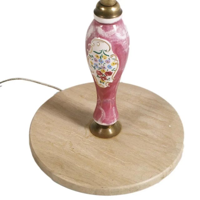 Art Deco Floor Lamp with Gilt Brass Stem and Porcelain Inserts by Richard Ginori, 1930s For Sale - Image 6 of 8