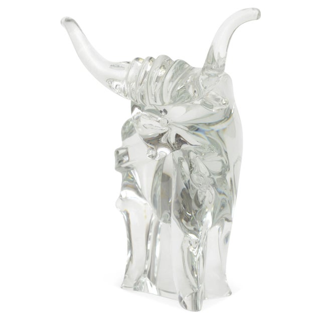 Mid-Century Modern Ronneby transparent art glass bull made in Sweden 1970's. Signed by artist underneath 'Ronneby'....