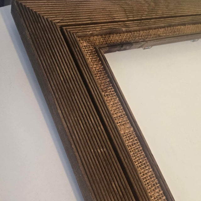 Primitive Wood and Burlap Trompe Picture Frame For Sale - Image 10 of 16