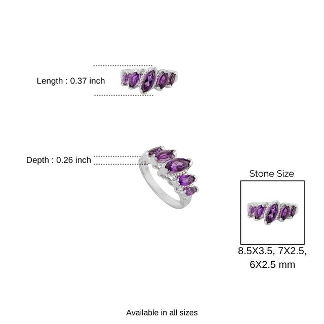 Purple Lustrous Five-Stone Marquise Amethyst Sterling Silver Ring - Size 8 For Sale - Image 8 of 9