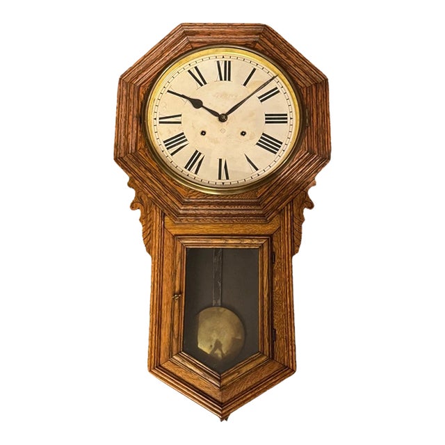 Antique Ansonia “Regulator A” Schoolhouse Style Regulator Wall Clock For Sale