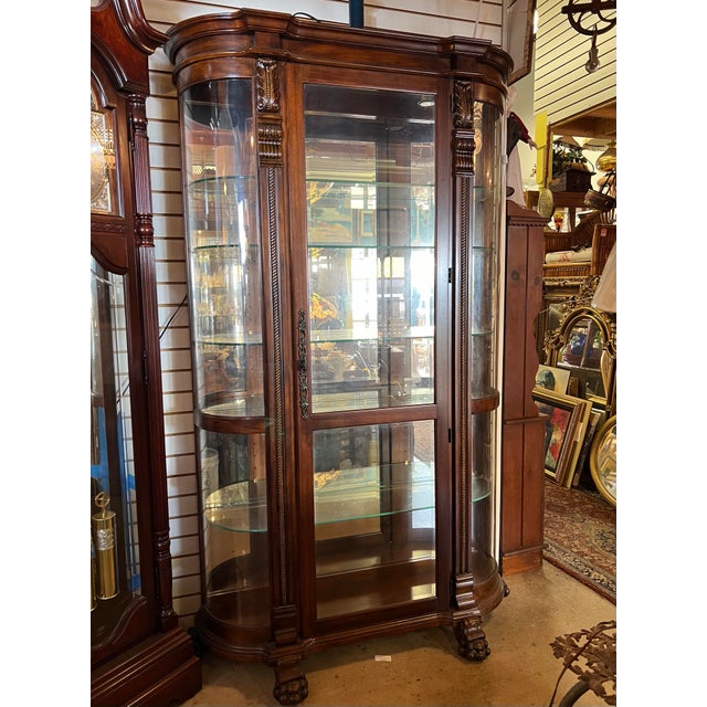 English Vintage Hand Carved Display Cabinet Curio With Claw Feet For Sale - Image 3 of 11