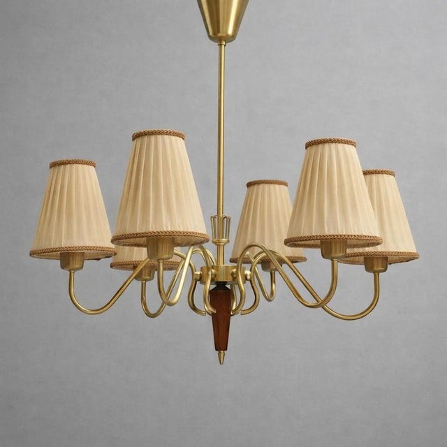 Cream Swedish Brass Chandelier by Hans Bergström for Asea, 1940s For Sale - Image 8 of 9