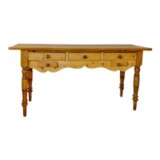 Vintage Pine Wood 5 Drawer Console For Sale